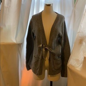 Grey cardigan sweater with tie detail